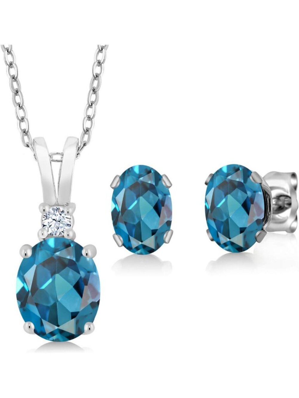 Elegant 925 Silver London Blue Topaz Pendant & Earrings Set for Women